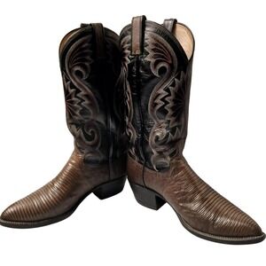 Dan Post Men Brown Lizard Skin Black Leather Western Cowboy Boots 597 USA Size 6